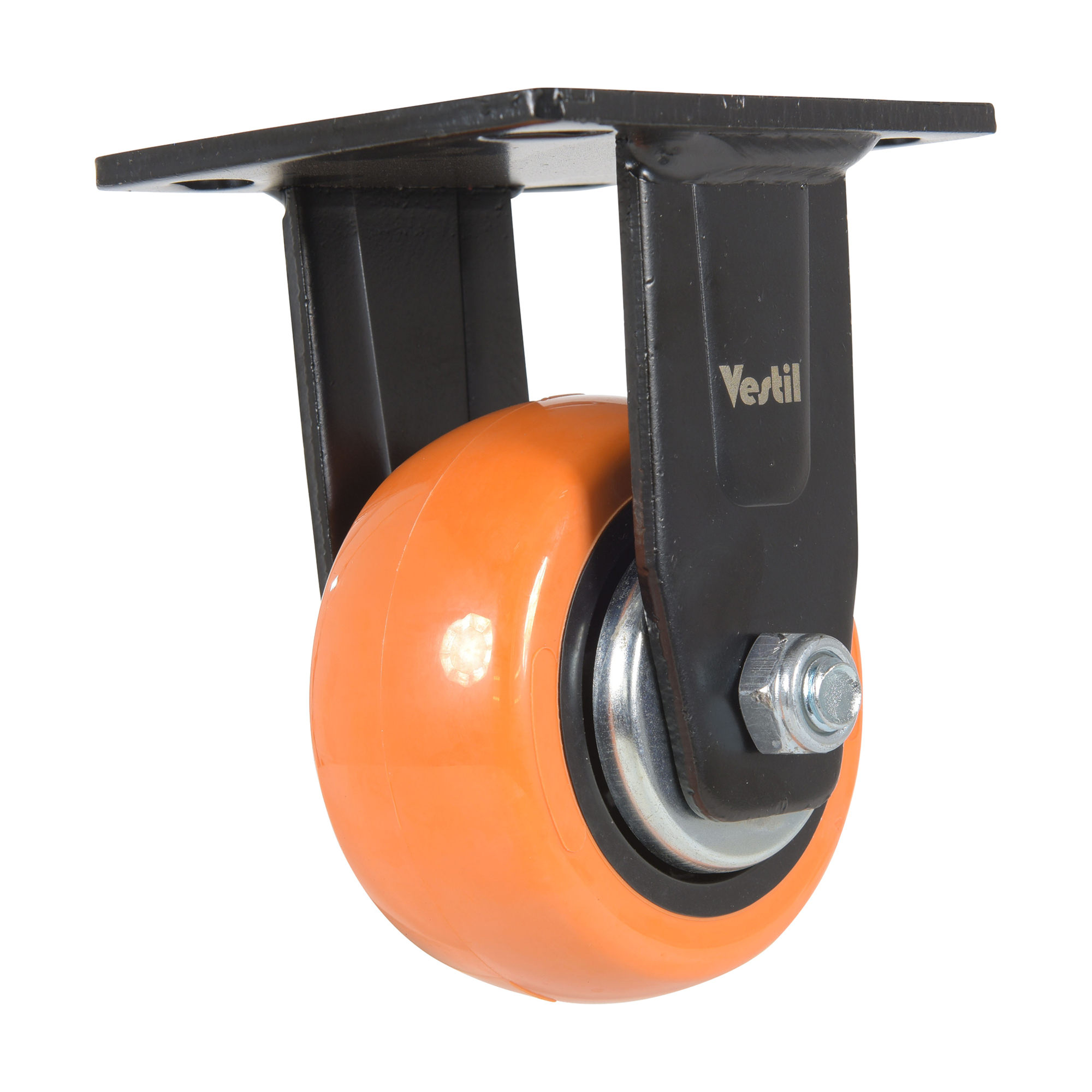 Vestil Polyurethane Rigid Caster 4 In. Diameter x 2 In. Width 551 Lb. Capacity Orange/Silver